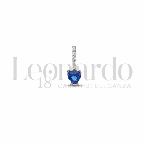 Forma Cuore con Pietra di Colore Blu e zirconi bianchi in Oro Bianco da 0,4gr.