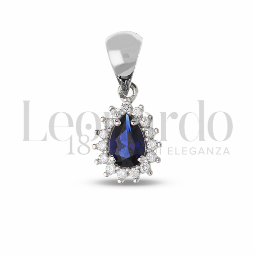 Forma Goccia con Pietra di Colore Blu e zirconi bianchi in Oro Bianco da 1gr.