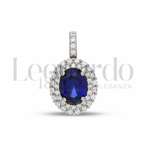 Forma Ovale Grande con Pietra di Colore Blu e zirconi bianchi in Oro Bianco da 1,8gr.