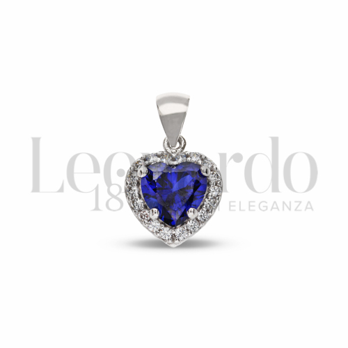 Forma Cuore con Pietra di Colore Blu e zirconi bianchi in Oro Bianco da 1,3gr.