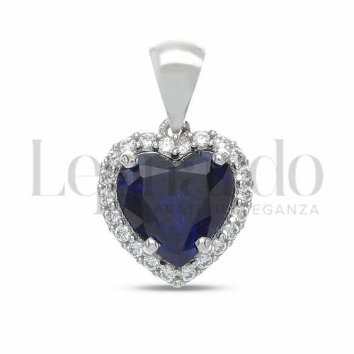 Forma Cuore con Pietra di Colore Blu e zirconi bianchi in Oro Bianco da 1,6gr.