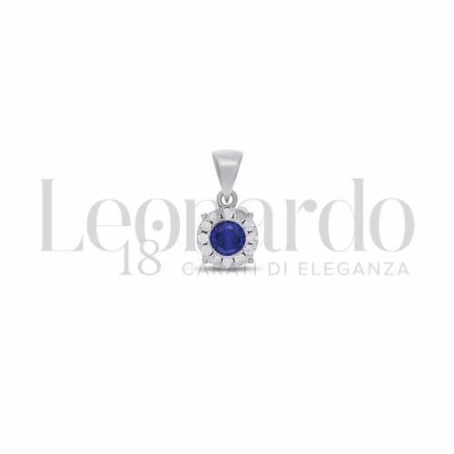 Forma Tondo con Pietra di Colore Blu e zirconi bianchi in Oro Bianco da 0,7gr.