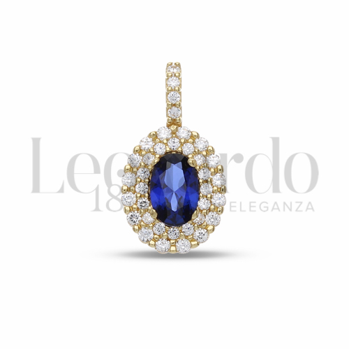 Forma Ovale con Pietra di Colore Blu e zirconi bianchi in Oro Giallo da 1,3gr.