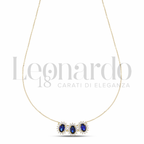 Forma Ovale con Pietra di Colore Blu e zirconi bianchi in Oro Giallo da 3,3gr.