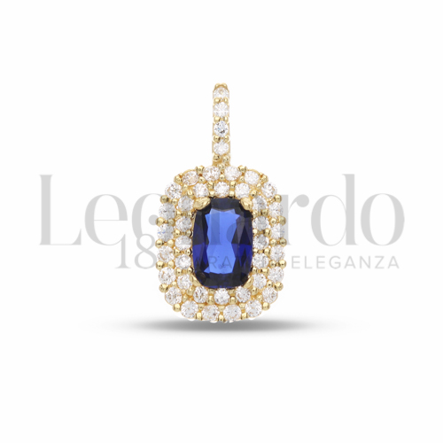 Forma Rettangolo con Pietra di Colore Blu e zirconi bianchi in Oro Giallo da 1,4gr.