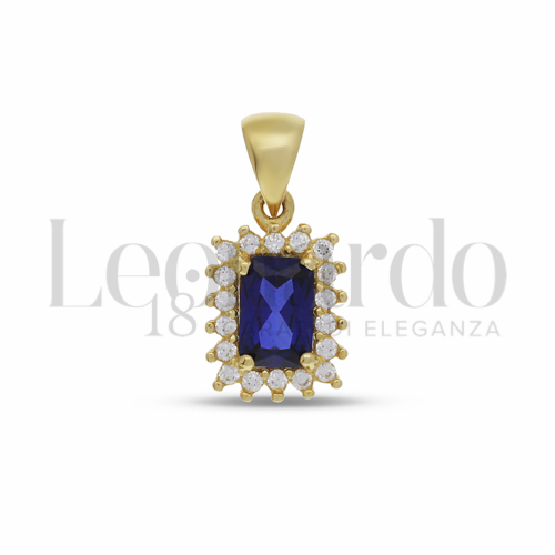 Forma Rettangolo con Pietra di Colore Blu e zirconi bianchi in Oro Giallo da 1,1gr.