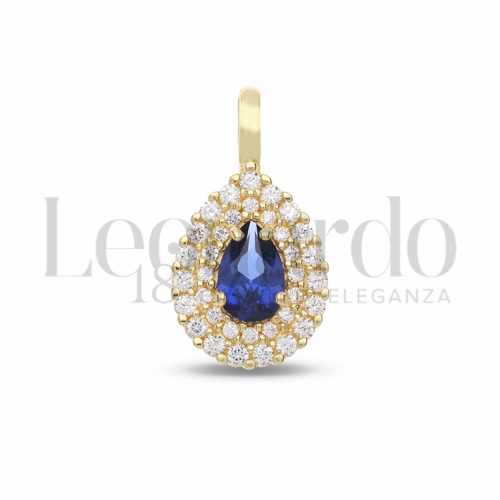 Forma Goccia con Pietra di Colore Blu e zirconi bianchi in Oro Giallo da 1,5gr.