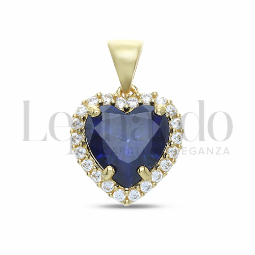 Forma Cuore con Pietra di Colore Blu e zirconi bianchi in Oro Giallo da 1,7gr.