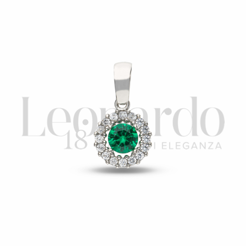 Forma Tondo con Pietra di Colore Verde e zirconi bianchi in Oro Bianco da 1,1gr.