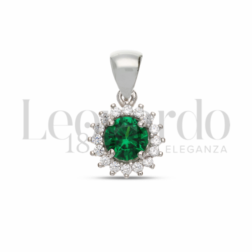 Forma Tondo con Pietra di Colore Verde e zirconi bianchi in Oro Bianco da 1gr.
