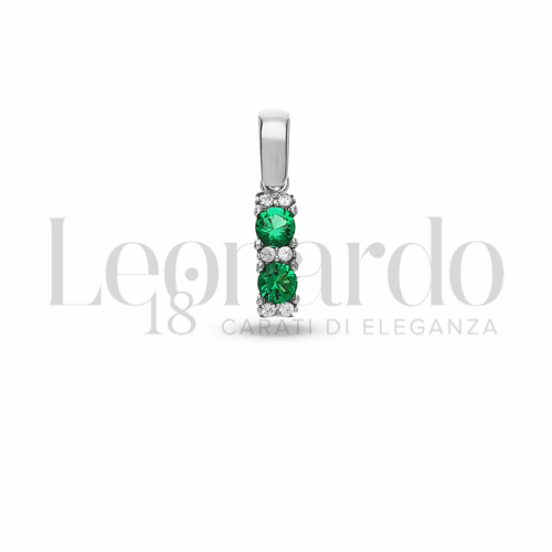 Forma Tondo con Pietra di Colore Verde e zirconi bianchi in Oro Bianco da 0,8gr.