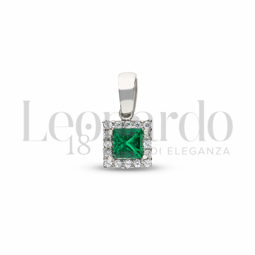 Forma Quadrato con Pietra di Colore Verde e zirconi bianchi in Oro Bianco da 1gr.