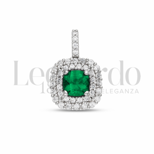 Forma Quadrato con Pietra di Colore Verde e zirconi bianchi in Oro Bianco da 1,5gr.
