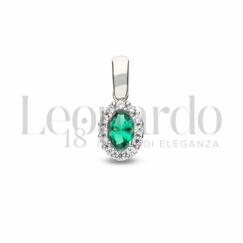 Forma Ovale con Pietra di Colore Verde e zirconi bianchi in Oro Bianco da 1gr.