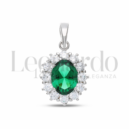 Forma Ovale con Pietra di Colore Verde e zirconi bianchi in Oro Bianco da 1,9gr.