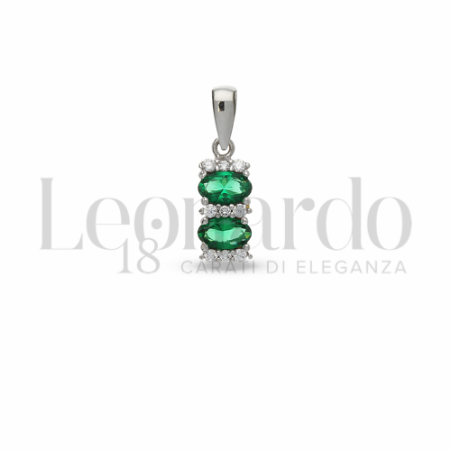 Forma Ovale con Pietra di Colore Verde e zirconi bianchi in Oro Bianco da 1gr.