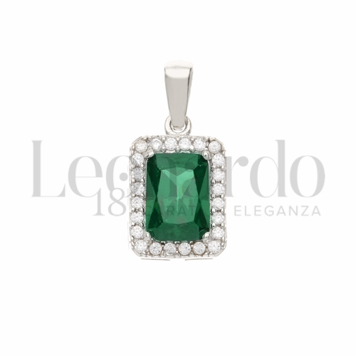 Forma Rettangolare con Pietra di Colore Verde e zirconi bianchi in Oro Bianco da 1gr.