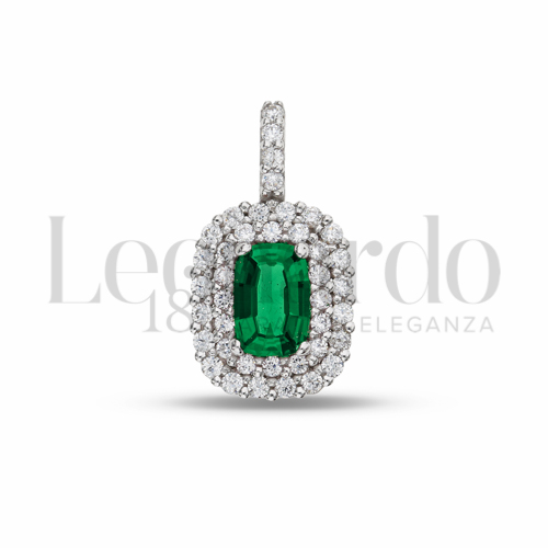 Forma Rettangolo con Pietra di Colore Verde e zirconi bianchi in Oro Bianco da 1,3gr.