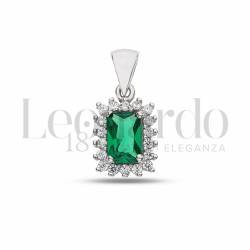 Forma Rettangolo con Pietra di Colore Verde e zirconi bianchi in Oro Bianco da 1,1gr.