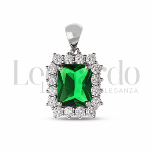 Forma Rettangolo con Pietra di Colore Verde e zirconi bianchi in Oro Bianco da 3,2gr.
