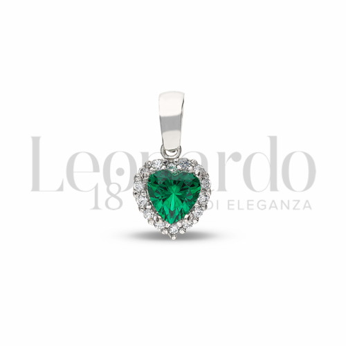 Forma Cuore con Pietra di Colore Verde e zirconi bianchi in Oro Bianco da 0,9gr.