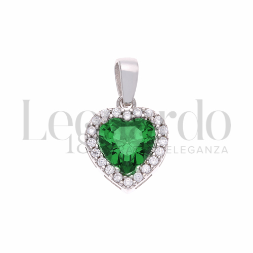 Forma Cuore con Pietra di Colore Verde e zirconi bianchi in Oro Bianco da 0,8gr.