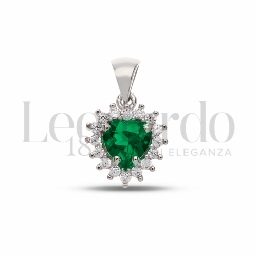 Forma Cuore con Pietra di Colore Verde e zirconi bianchi in Oro Bianco da 1gr.