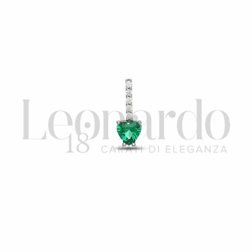 Forma Cuore con Pietra di Colore Verde e zirconi bianchi in Oro Bianco da 0,4gr.