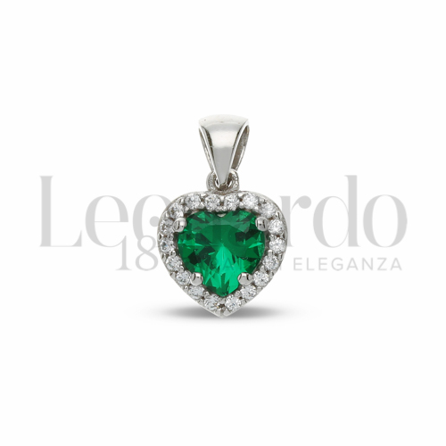 Forma Cuore con Pietra di Colore Verde e zirconi bianchi in Oro Bianco da 1,3gr.
