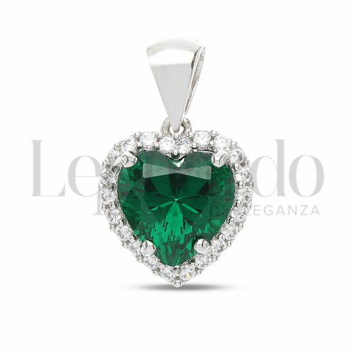 Forma Cuore con Pietra di Colore Verde e zirconi bianchi in Oro Bianco da 1,6gr.