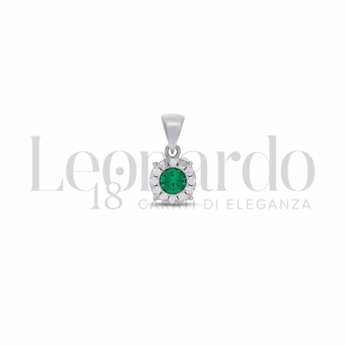 Forma Tondo con Pietra di Colore Verde e zirconi bianchi in Oro Bianco da 0,8gr.