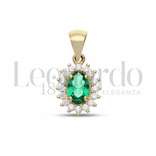 Forma Ovale con Pietra di Colore Verde e zirconi bianchi in Oro Giallo da 1gr.