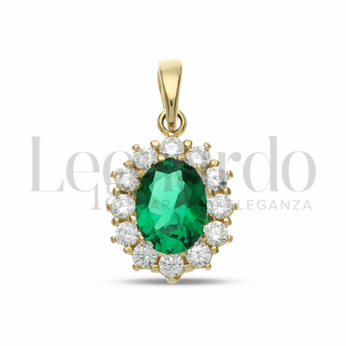 Forma Ovale con Pietra di Colore Verde e zirconi bianchi in Oro Giallo da 1,8gr.