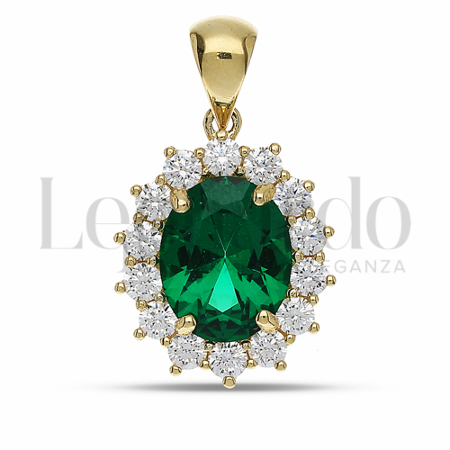 Forma Ovale con Pietra di Colore Verde e zirconi bianchi in Oro Giallo da 2,7gr.
