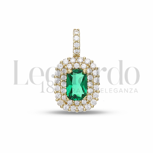 Forma Rettangolo con Pietra di Colore Verde e zirconi bianchi in Oro Giallo da 1,5gr.