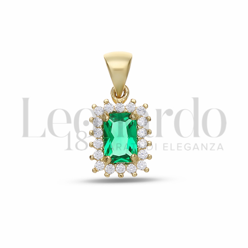 Forma Rettangolo con Pietra di Colore Verde e zirconi bianchi in Oro Giallo da 1,1gr.