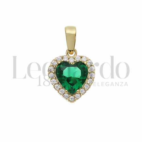 Forma Cuore con Pietra di Colore Verde e zirconi bianchi in Oro Giallo da 0,8gr.