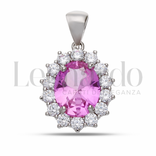 Forma Ovale con Pietra Idrotermale Rosa e zirconi bianchi in Oro Bianco da 2,8gr.