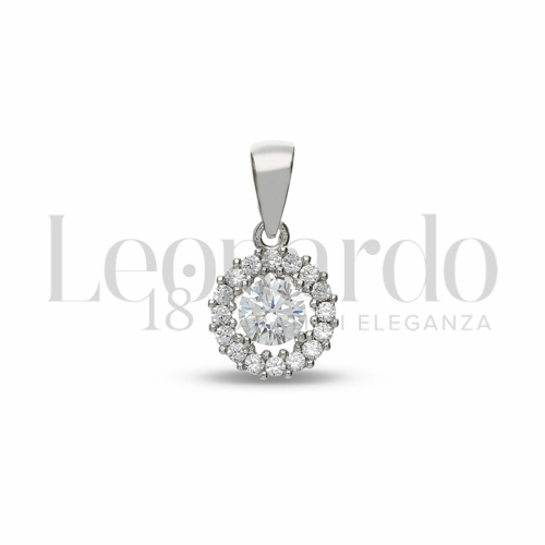 Forma Tondo con Pietra Bianca e zirconi bianchi in Oro Bianco da 1,1gr.