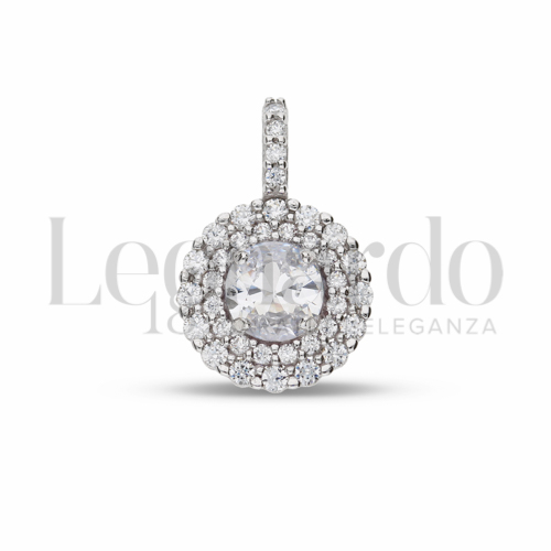 Forma Tondo con Pietra Bianca e zirconi bianchi in Oro Bianco da 1,6gr.