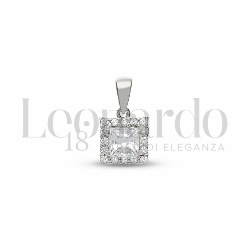 Forma Quadrato con Pietra Bianca e zirconi bianchi in Oro Bianco da 1,1gr.