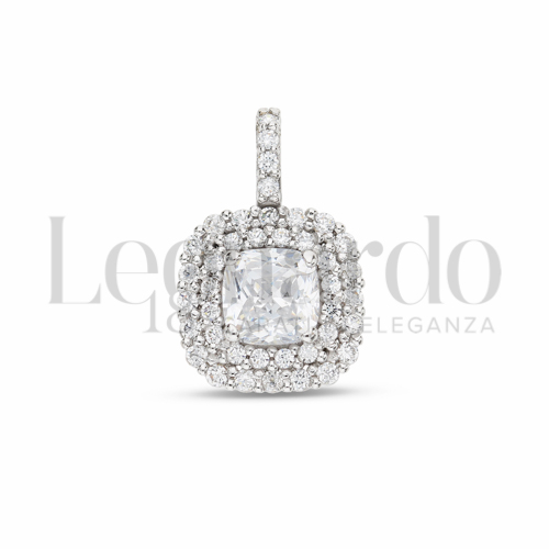 Forma Quadrato con Pietra Bianca e zirconi bianchi in Oro Bianco da 1,6gr.