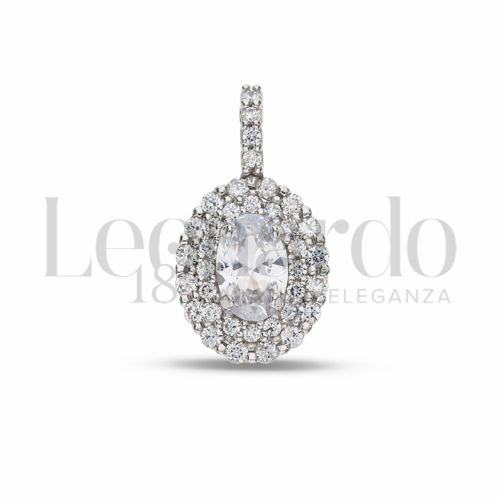 Forma Ovale con Pietra Bianca e zirconi bianchi in Oro Bianco da 1,3gr.