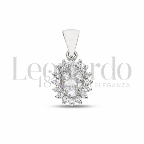 Forma Ovale con Pietra Bianca e zirconi bianchi in Oro Bianco da 1gr.