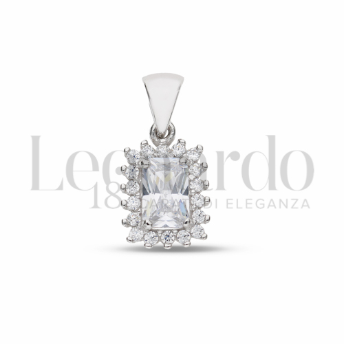 Forma Rettangolo con Pietra Bianca e zirconi bianchi in Oro Bianco da 1gr.