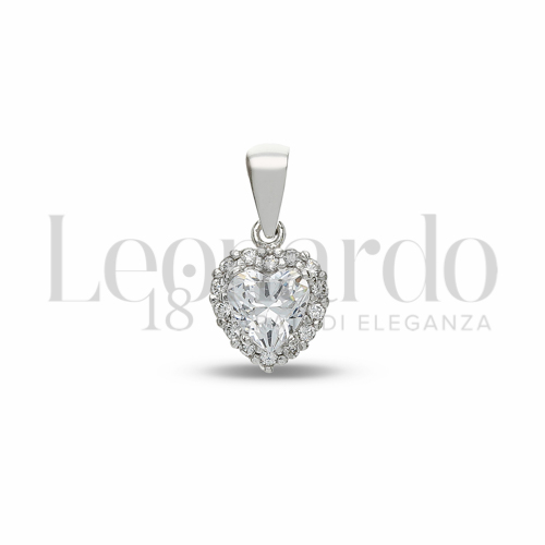 Forma Cuore con Pietra Bianca e zirconi bianchi in Oro Bianco da 1,1gr.