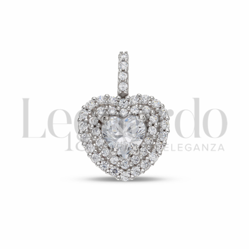 Forma Cuore con Pietra Bianca e zirconi bianchi in Oro Bianco da 1,4gr.