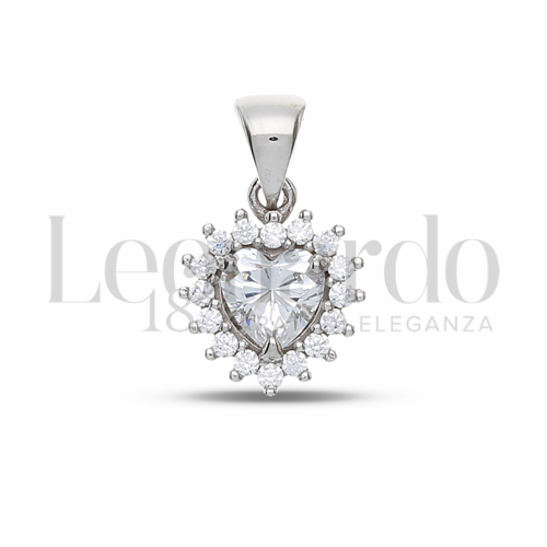 Forma Cuore con Pietra Bianca e zirconi bianchi in Oro Bianco da 1,1gr.