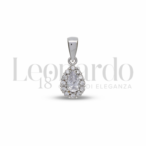 Forma Goccia con Pietra Bianca e zirconi bianchi in Oro Bianco da 1gr.