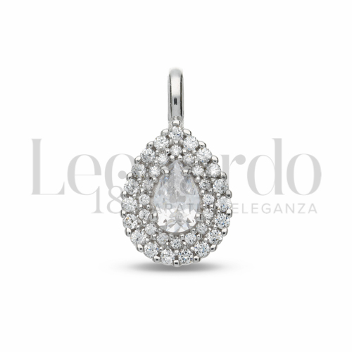 Forma Goccia con Pietra Bianca e zirconi bianchi in Oro Bianco da 1,5gr.